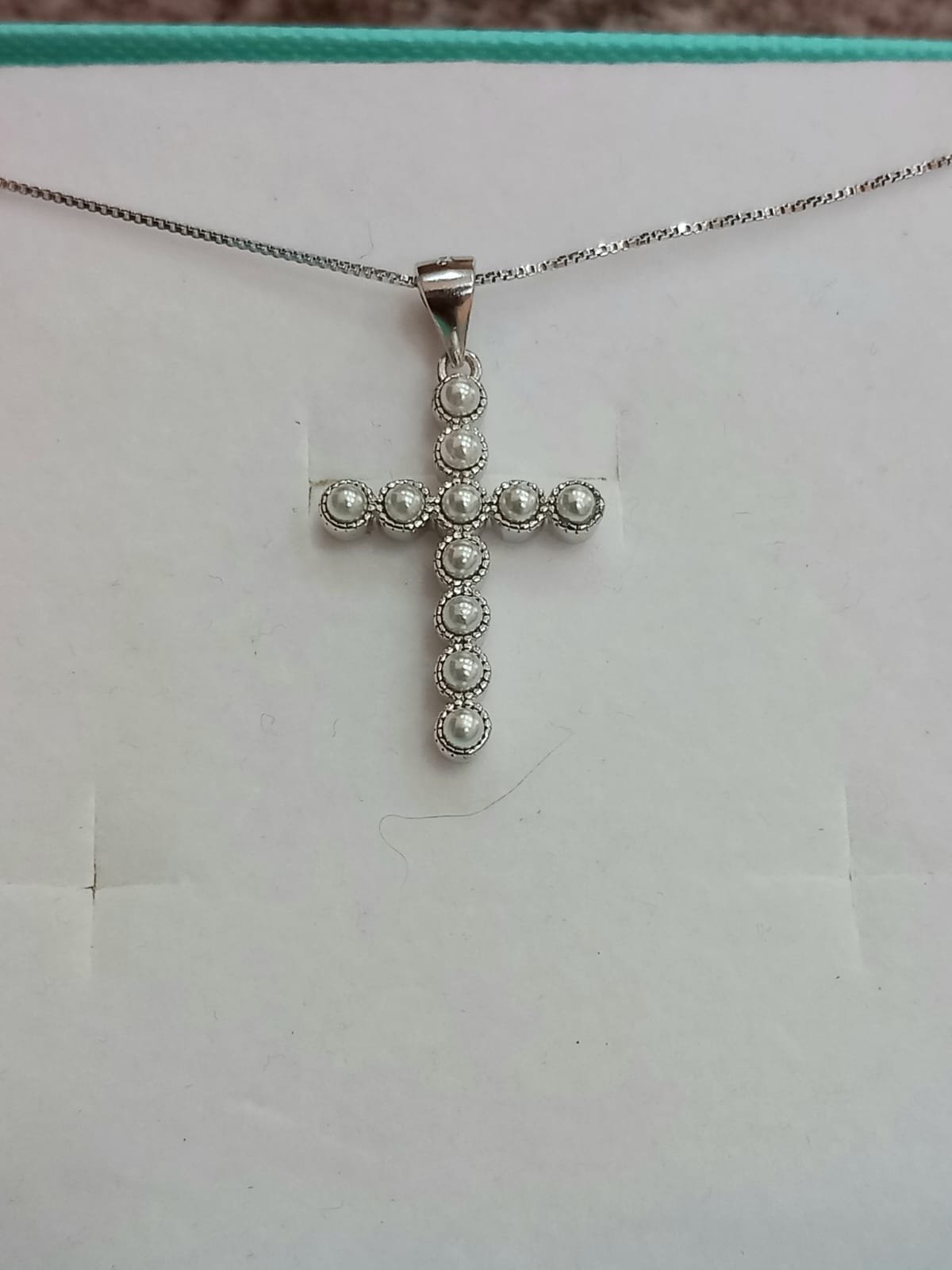 Collana in Argento 925 con Croce e Perle di Fiume