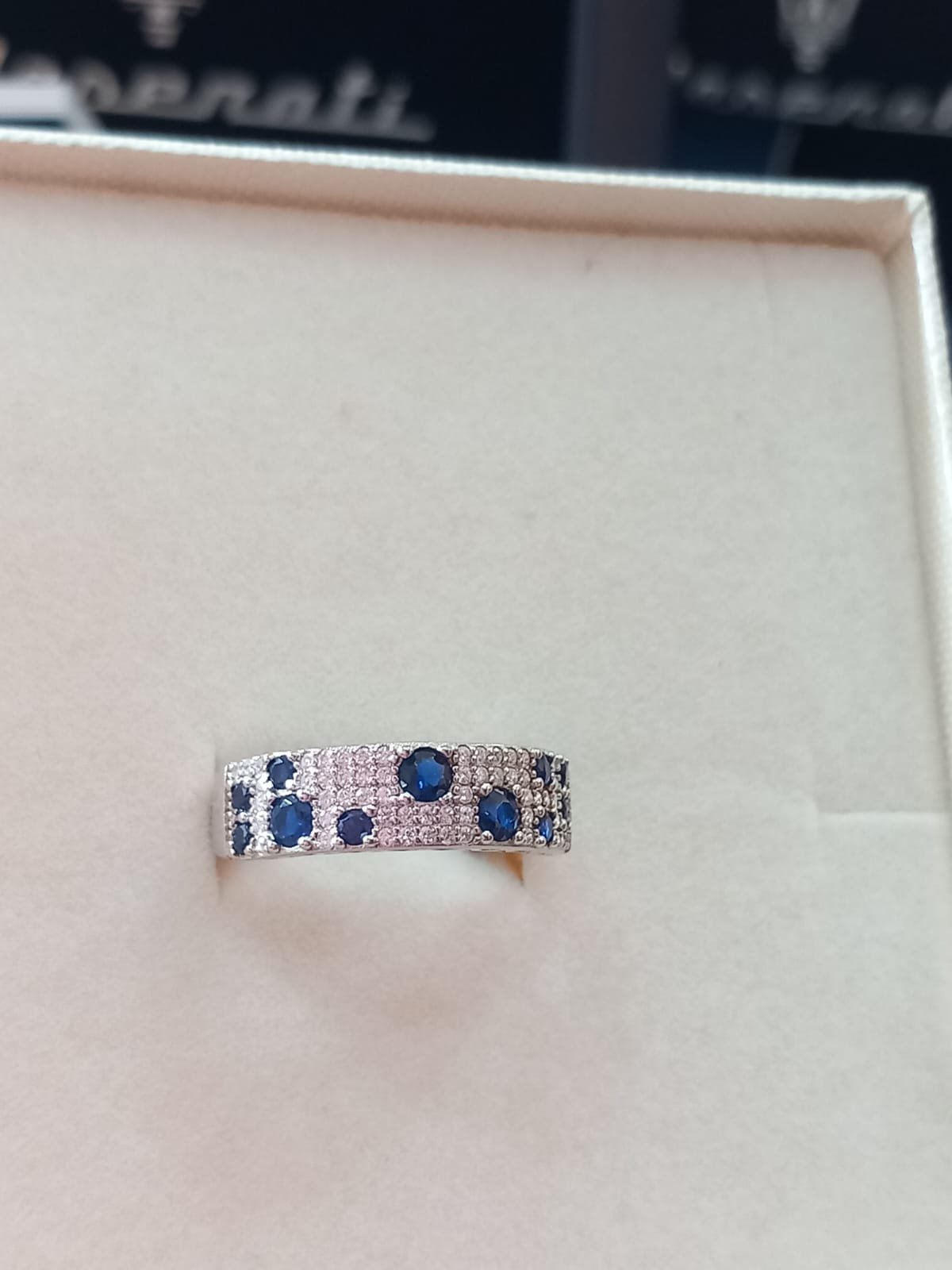 Anello in Argento 925 con zirconi blu – Taglia unica regolabile - immagine 2