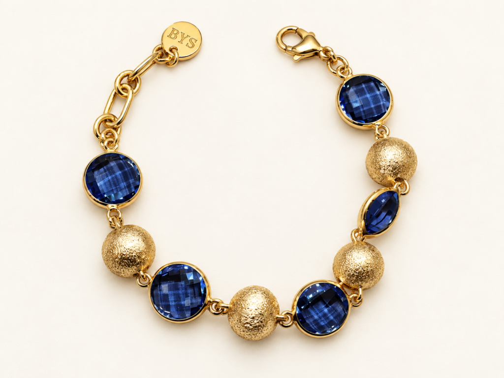 Bracciale Color Oro con Zirconi Blu e Sfere Sabbiate