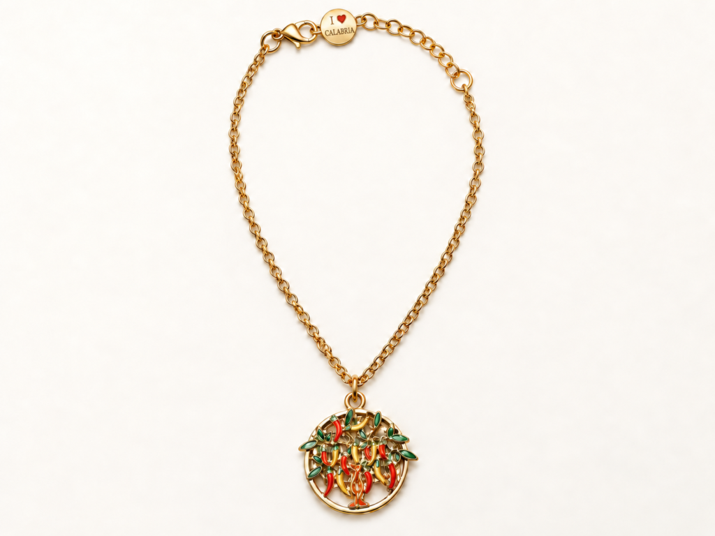Bracciale Color Oro con Albero e Peperoncini Rossi