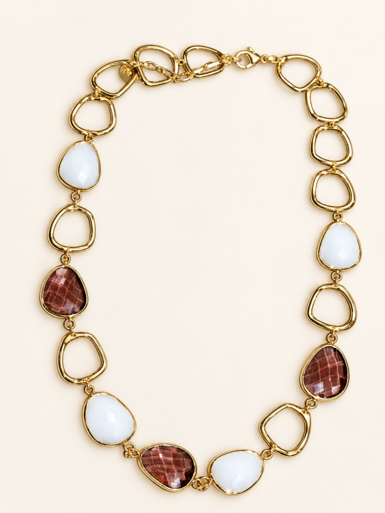 Collana Color Oro con Pietre Dure Bianche e Ramate