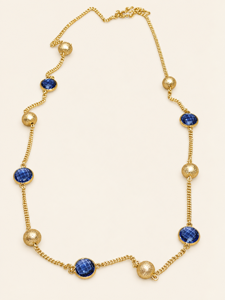 Collana Color Oro con Zirconi Blu e Sfere Sabbiate