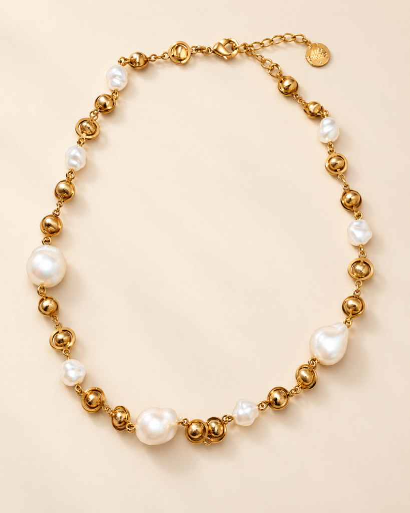 Collana Color Oro con Gocce e Dettagli Perlati