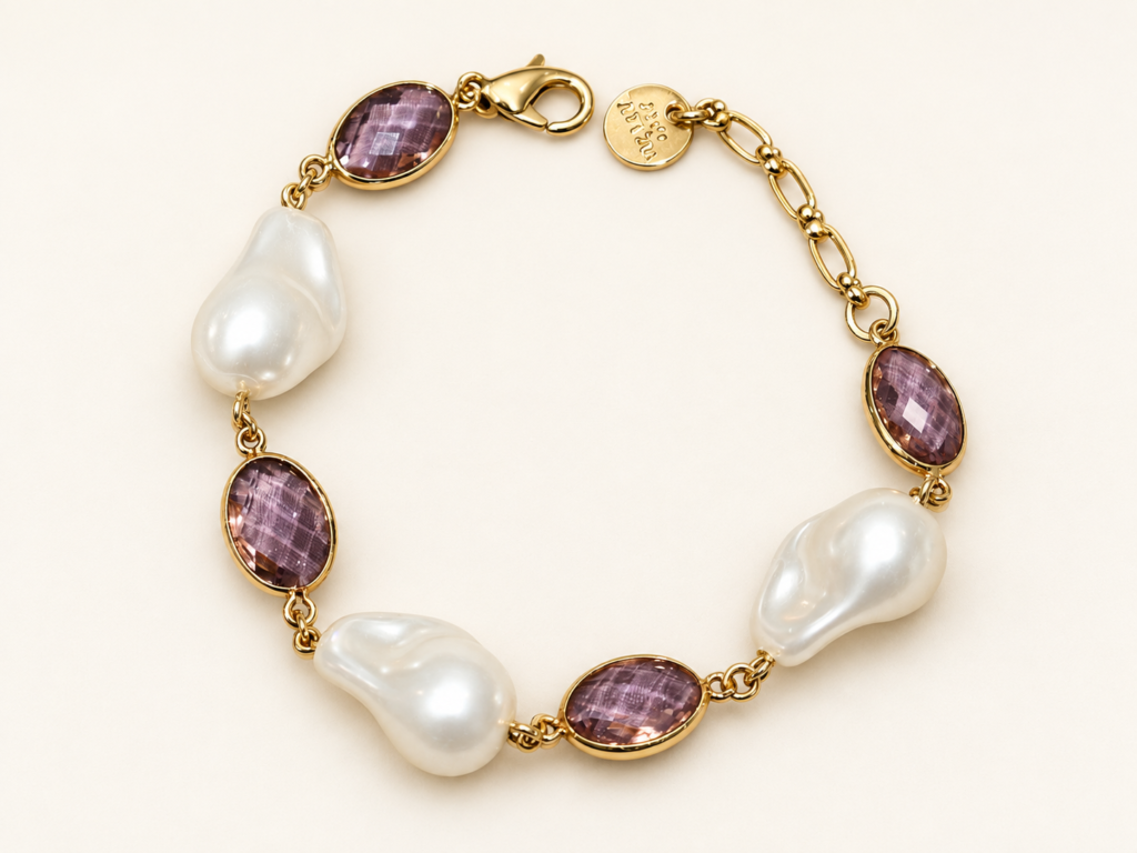 Bracciale Color Oro con Riflessi Perlati e Malva