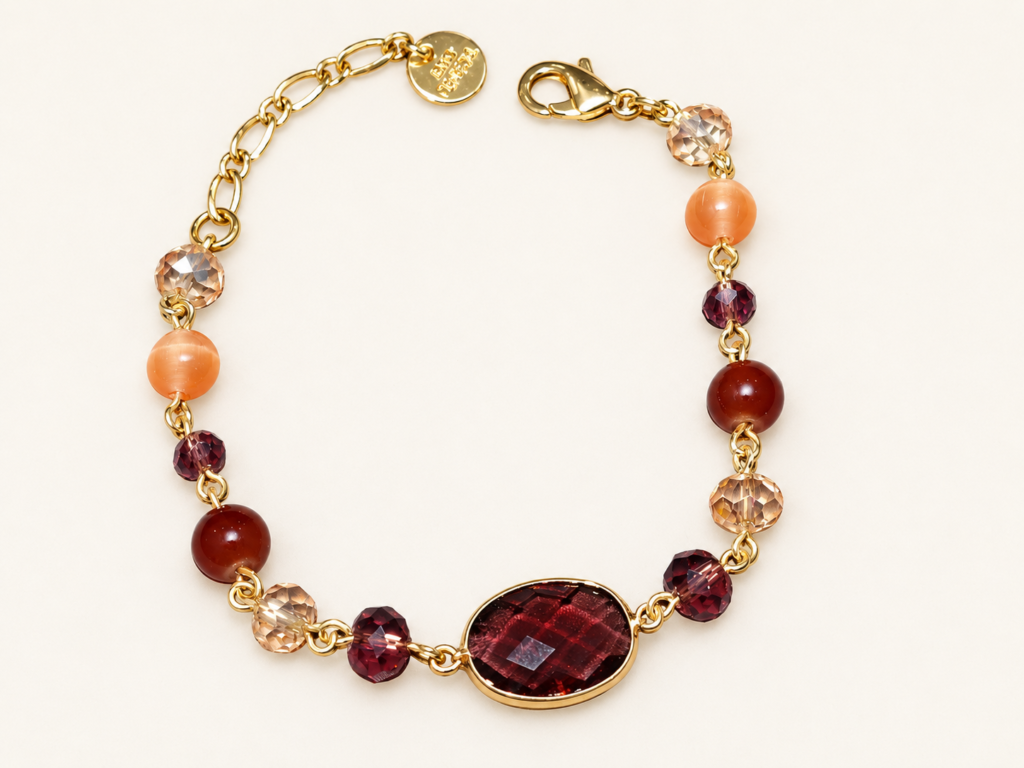 Bracciale con Pietre Dure nelle Tonalità Bordeaux e Pesca