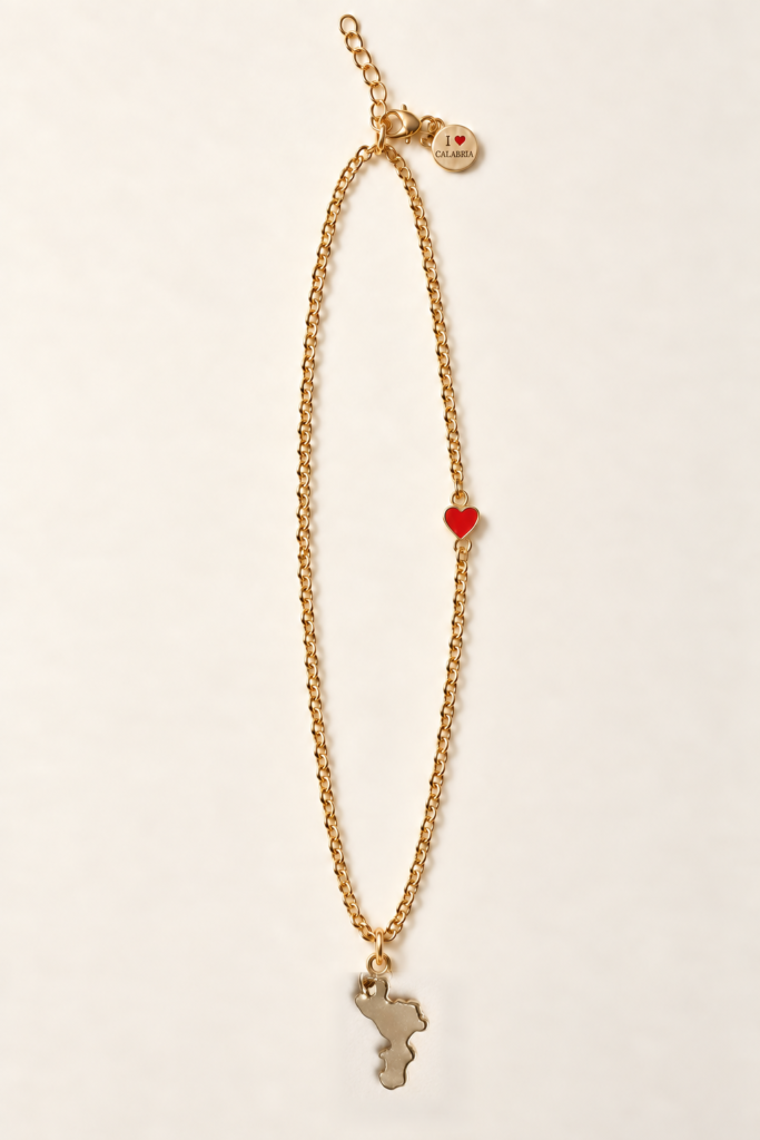 Collana Color Oro con Pendente Calabria e Cuore Rosso